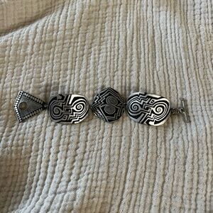 VTG Y2K Alice Seely Lead Free Pewter Tribal Link Bracelet Toggle Clasp Signed